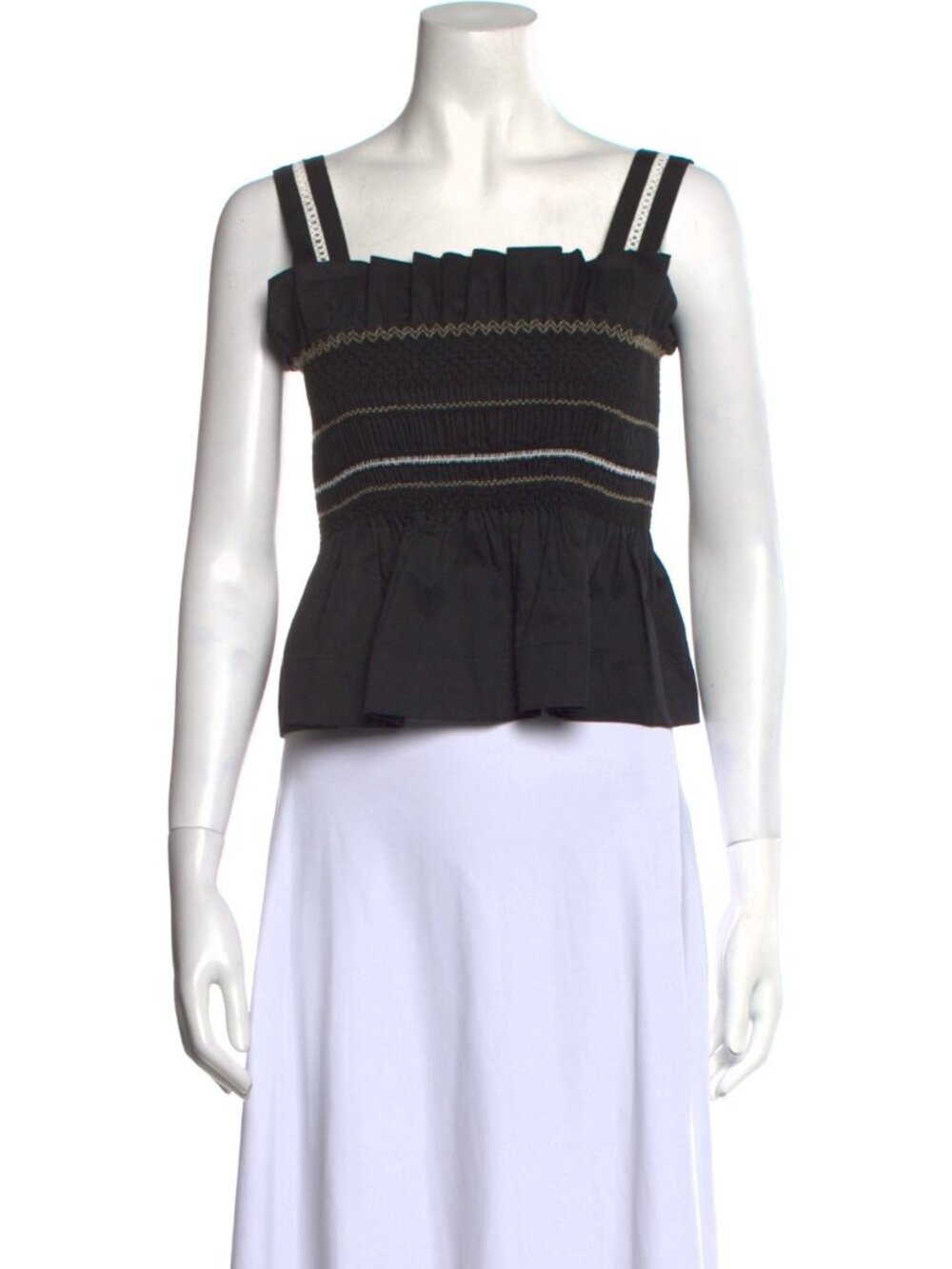 Lug Von Siga Black Linen Smocked Ruffled Blouse Top Small